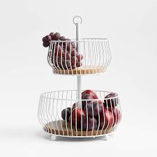 Cora White And Wood 2 Tier Fruit Basket