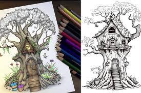 Fairy Tree House Coloring Fairy Garden