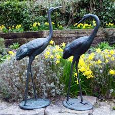 Cranes Metal Bronze Garden Ornaments
