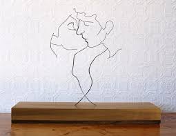 Black Kissing Couple In Wire Metal Art