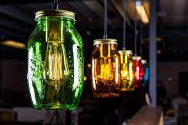 Colourful Mason Jar Ceiling Lights