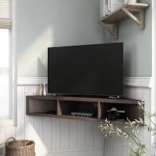 Furniture Of America Emmeline 47 In Walnut And Oak Particle Board Corner Tv Stand Fits Tvs Up To 52 In With Cable Management Walnut Oak