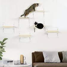 Pawhut 6pcs Modern Cat Wall Shelves Steel Wall Mounted Climbing Shelf Set Height