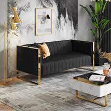 Manhattan Comfort Trillium 83 07 In Black And Gold 3 Seat Sofa