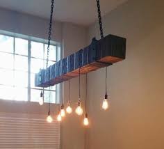 reclaimed wood beam chandelier with