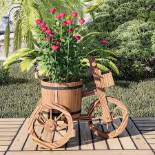20 5 In Dia X 17 3 In H Brown Wooden Handmade Large Barrel Planter
