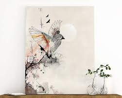 Boho Wall Art Print Bird Painting Boho