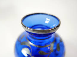 Antique Cobalt Blue Vase With Silver
