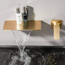 Zalerock Rectangular Waterfall Single Handle Wall Mounted Bathroom Faucet In Gold