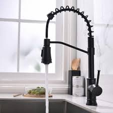 Flg Single Handle Kitchen Faucet With Pull Down Sprayer Single Hole Brass Commercial Modern Kitchen Basin Tap In Matte Black