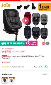 Joie Spin 360 Isofix Car Seat Babies