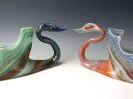 Rare Mcm Pair Of Murano Glass Swans