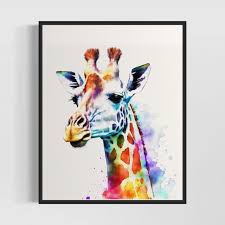 Colorful Giraffe Watercolor Art Print