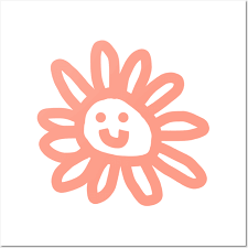 Soft Red Daisy Flower Smiley Face