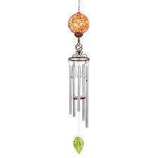 Exhart Solar Glass Ball Wind Chime With Metal Finial 5 By 46 Inches Orange