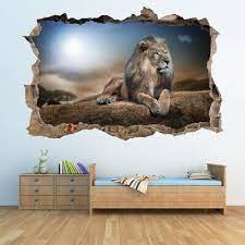 Lion Sunset 3d Hole In The Wall Sticker