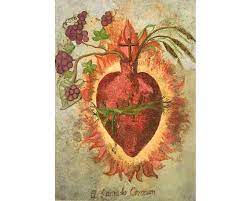 Sacred Heart Art Print Antique Mexican