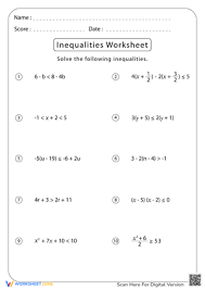 Grade 6 Solving Inequalities Worksheets