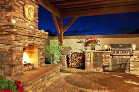 Outdoor Living Stone Veneer Fireplace