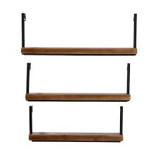 Zimlay Set Of 3 Brown Wood Industrial Wall Shelf 43783