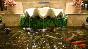 Indoor Fountain And Carp Fish In Pond