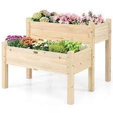 Gymax 2 Tier Wooden Raised Garden Bed