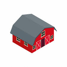 Barn Door Farm House Isometric Red