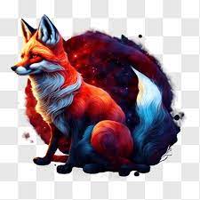 Red Fox In A Colorful Galaxy Png