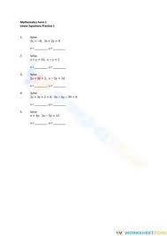 Linear Equations 1 Worksheet