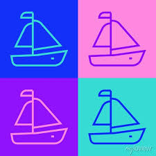 Pop Art Line Yacht Sailboat Or Sailing