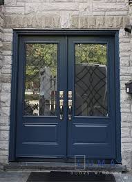 Dark Blue Steel Front Door With Glass