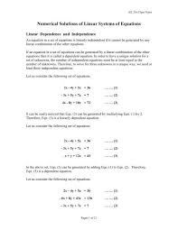 Numerical Solutions Of Linear Systems