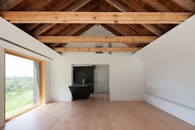 open vaulted ceiling with exposed beams