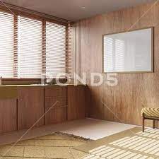 Japandi Kitchen With Wooden Walls And