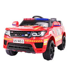 12 Volt Kid Ride On Fire Truck Electric Car With Remote Control Real Megaphone And Siren In Red