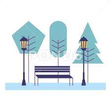 Park Bench Trees Lamp Post Scene