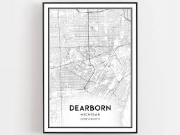Print Dearborn Map Poster Wall Art