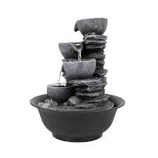 Watnature 10 6 In Resin Relaxation Tabletop Fountain For Indoor Cascading Bowl Fountain With Led Lights For House Office