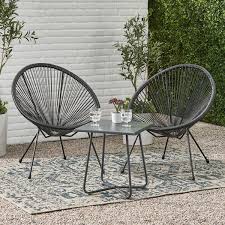 Black Round Outdoor Woven Chair Conversation Set For Garden Pool Set Of 2