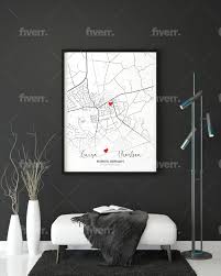 Personalized Heart Icon City Map Poster