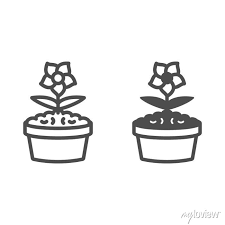 Flower In Pot Line And Solid Icon