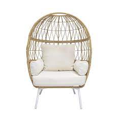 Stationary Wicker Egg Chair White