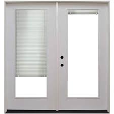 Steves Sons 64 In X 80 In Reliant Series White Primed Fiberglass Prehung Right Hand Inswing Mini Blind Patio Door
