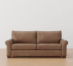 Turner Roll Arm Leather Grand Sofa 2 Seater Down Blend Wrapped Cushions Nubuck Wheat Pottery Barn