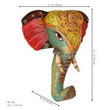 Hand Painted Wooden Elephant Face Wall