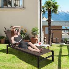 Costway 6 Position Chaise Lounge Chairs With Rustproof Aluminium Frame Brown
