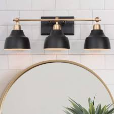 Lnc Modern Black Bathroom Vanity Light With Gold Arm 24 5 In 3 Light