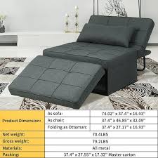 4 In 1 37 4 In Dark Gray Fabric Twin Size Multi Funcation Adjustable 74 02 In Depth Sofa Bed Couch