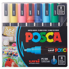 Uni Posca Paint Markers Basic Colors Set Of 8 Medium Tip 2 5 Mm