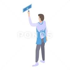 Man Cleaning Wall Icon Isometric Style